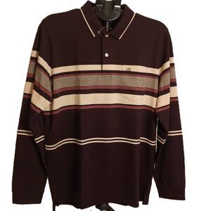Confidence Plum with Brown Tan Stripe Long Sleeve Polo Men’s L NWOT